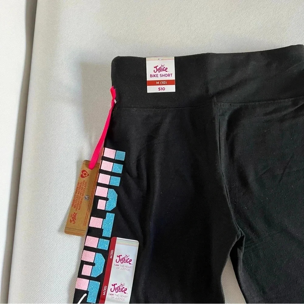 Justice Girls Graphic Bike Shorts Size Medium (10) Color Black Glitter Graphic - Picture 7 of 8